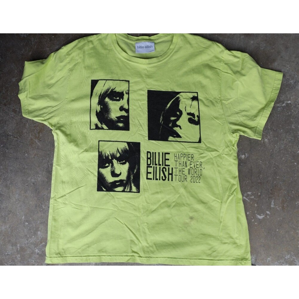 Billie Eilish Happier Than Ever World Tour 2022 T Shirt XL Neon Green Graphic